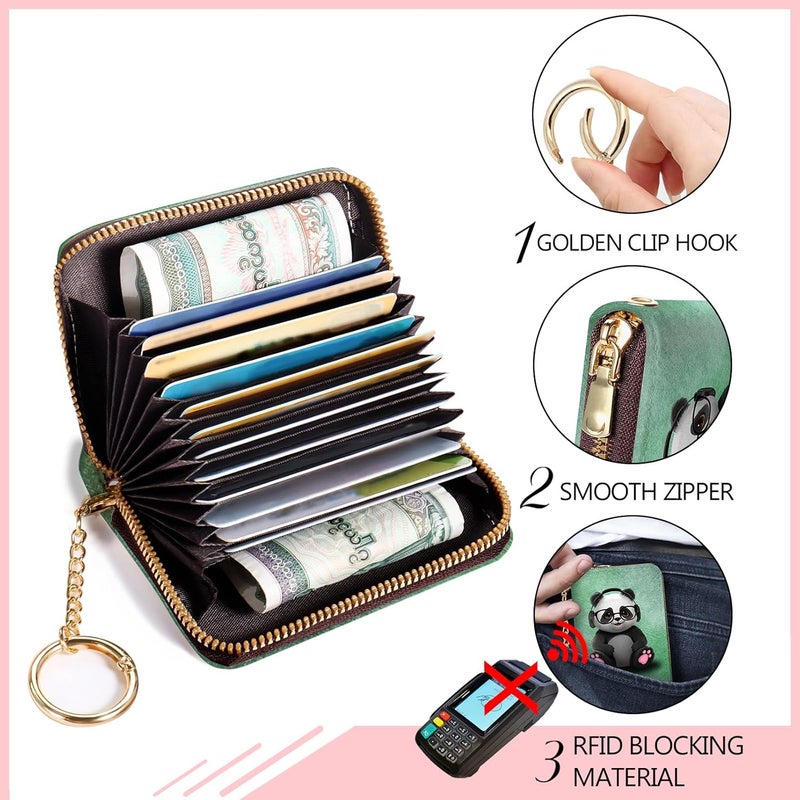 Blusabaca Panda RFID Wallet, Credit Card Holder for Women, Small Cute Wallet with Card Slots Zipper, Leather RFID Card Holder, Card Keychain Wallet, Card Case RFID Blocking Accordion Gift - Image 4